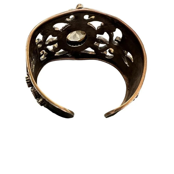 Designer Handcrafted Oxidized Sterling Silver Crystal Embellished Cuff - Picture 9 of 11